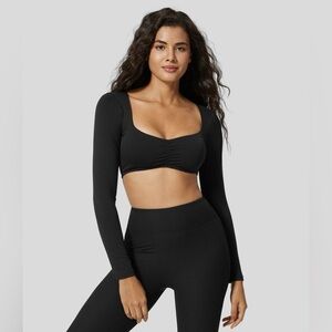 Long Sleeve Cropped Black Top with Padding